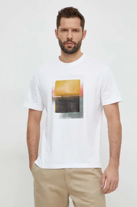 Calvin Klein pamut póló fehér, férfi, nyomott mintás