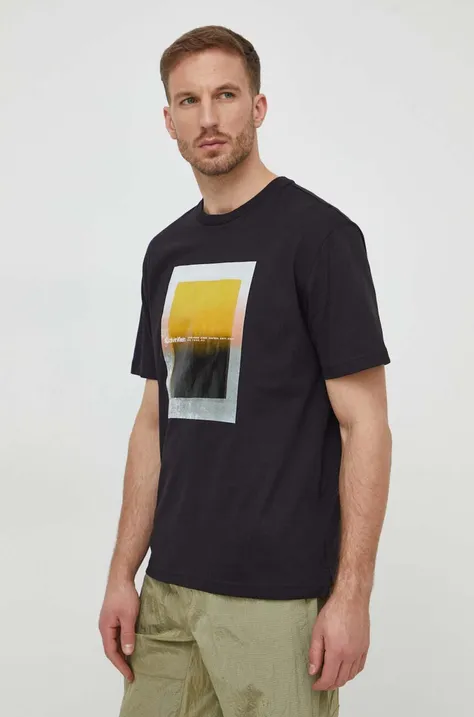 Bavlnené tričko Calvin Klein pánsky,čierna farba,s potlačou,K10K112394