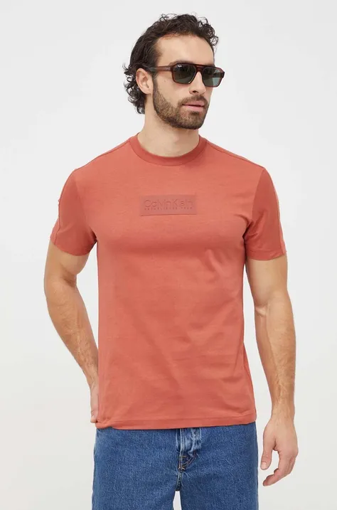 Pamučna majica Calvin Klein za muškarce, boja: narančasta, s aplikacijom