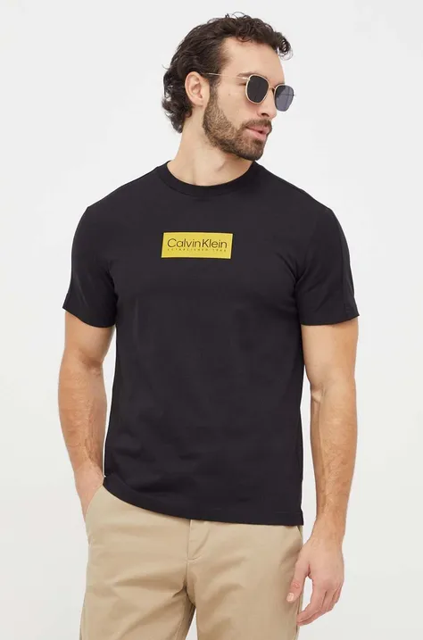 Bavlnené tričko Calvin Klein pánsky,čierna farba,s nášivkou,K10K112403