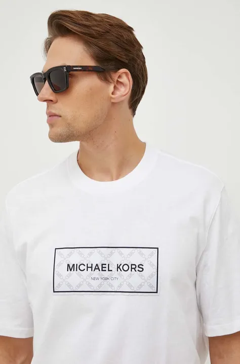 Bavlnené tričko Michael Kors pánsky, biela farba, s nášivkou