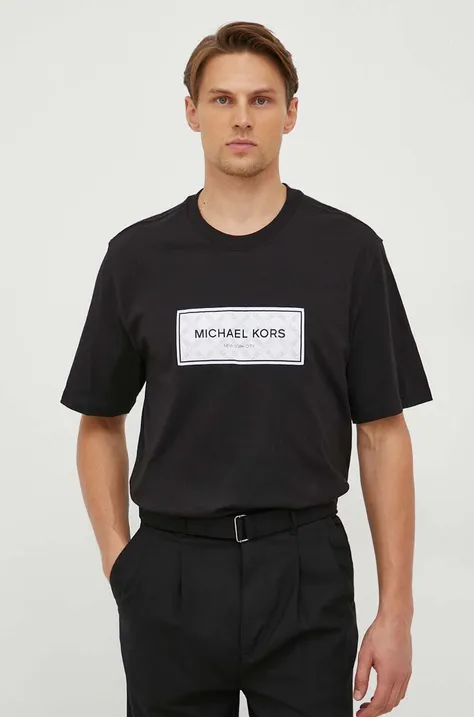 Хлопковая футболка Michael Kors мужской цвет чёрный с аппликацией