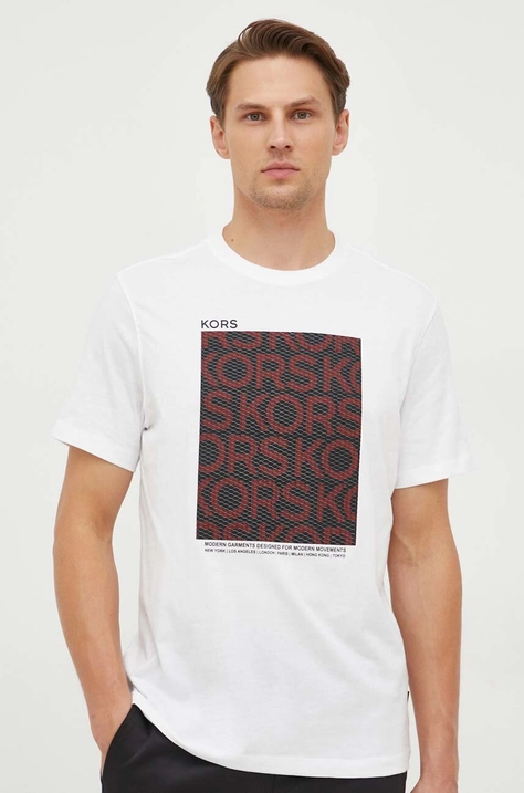 Michael Kors t-shirt bawełniany męski kolor biały z nadrukiem