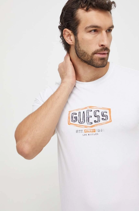 Guess t-shirt bawełniany męski kolor biały z nadrukiem M4RI33 J1314