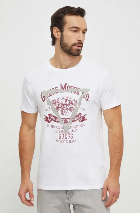 Памучна тениска Guess в бяло с принт M4RI20 K8FQ4