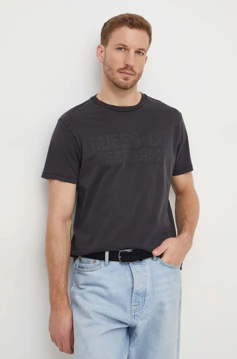 Бавовняна футболка Guess чоловічий колір сірий з аплікацією