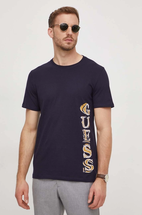 Guess t-shirt męski kolor granatowy z nadrukiem M4RI30 J1314