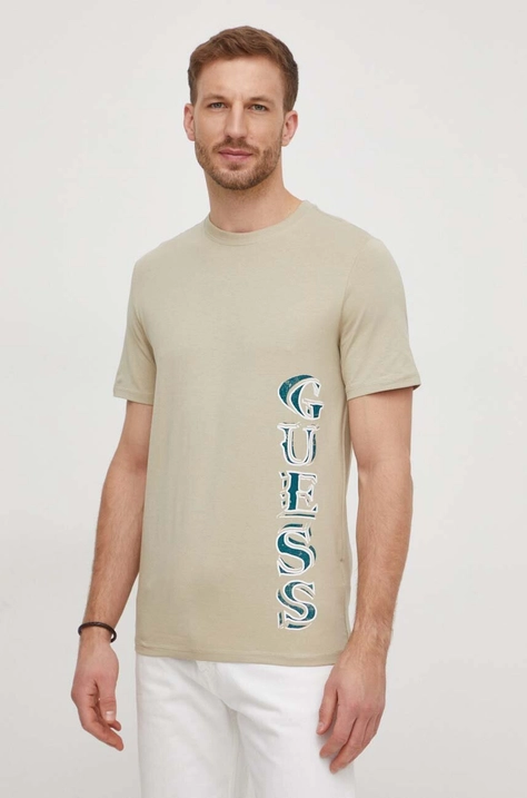 Guess t-shirt męski kolor zielony z nadrukiem M4RI30 J1314