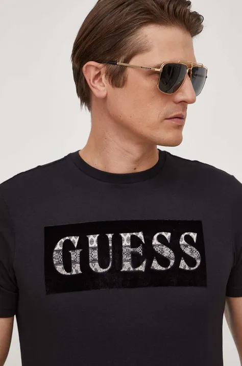 Bavlnené tričko Guess pánsky, čierna farba, s potlačou, M4RI70 K9RM1