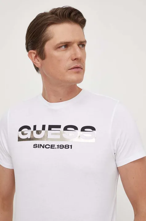 Бавовняна футболка Guess чоловічий колір білий з принтом