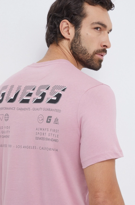 Guess t-shirt bawełniany MEDGAR męski kolor różowy z nadrukiem Z4RI08 I3Z14