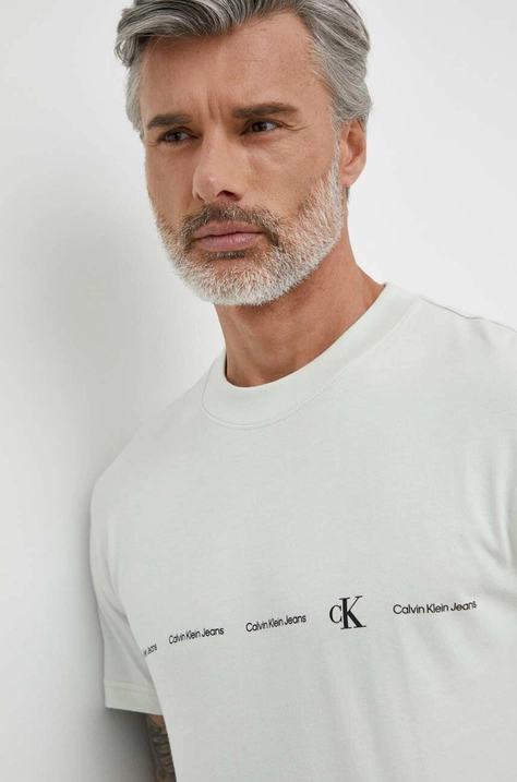 Calvin Klein Jeans t-shirt bawełniany męski kolor zielony z nadrukiem