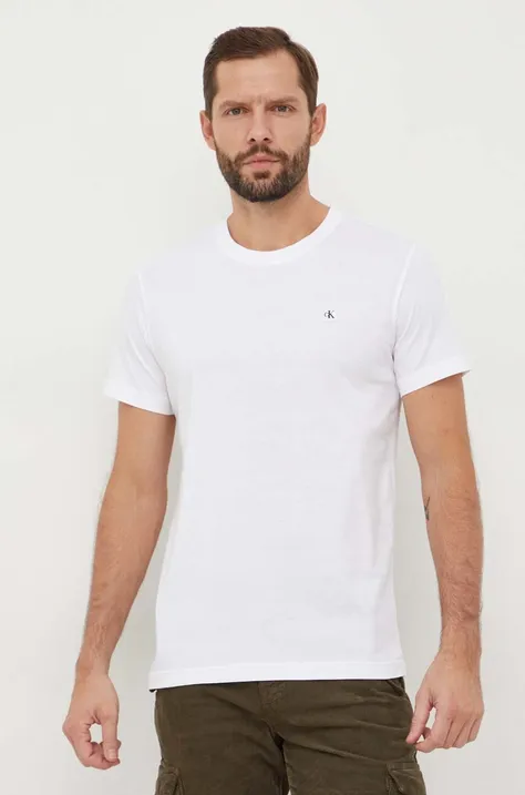 Хлопковая футболка Calvin Klein Jeans мужская цвет белый однотонная J30J325268