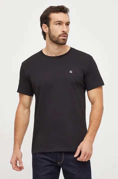 Calvin Klein Jeans pamut póló fekete, férfi, sima, J30J325268