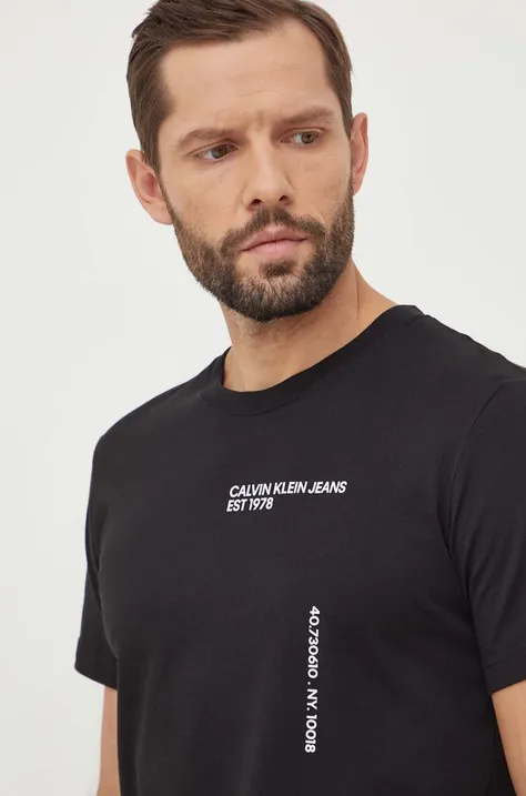 Pamučna majica Calvin Klein Jeans za muškarce, boja: crna, s tiskom, J30J325065