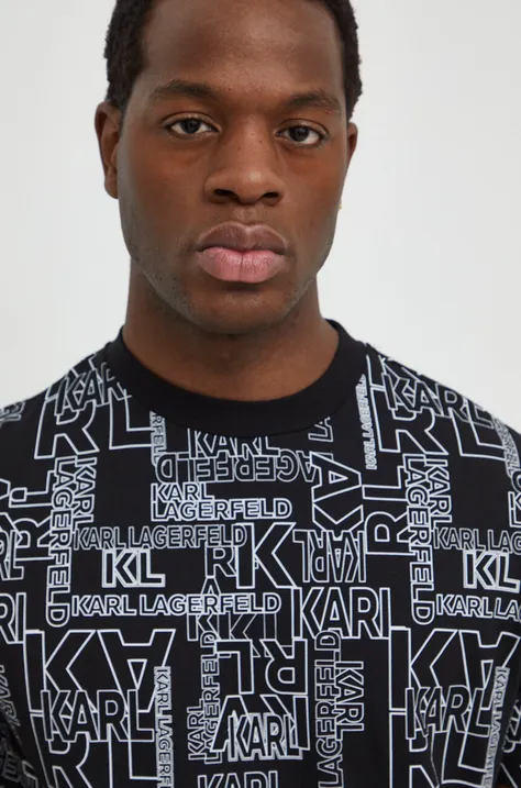 Pamučna majica Karl Lagerfeld za muškarce, boja: crna, s uzorkom, 541224.755060