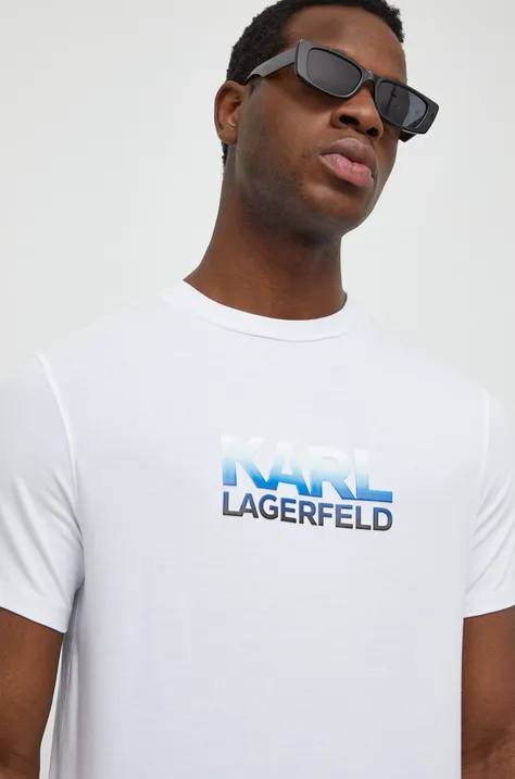 Karl Lagerfeld tricou bărbați, culoarea alb, cu imprimeu 541221.755402