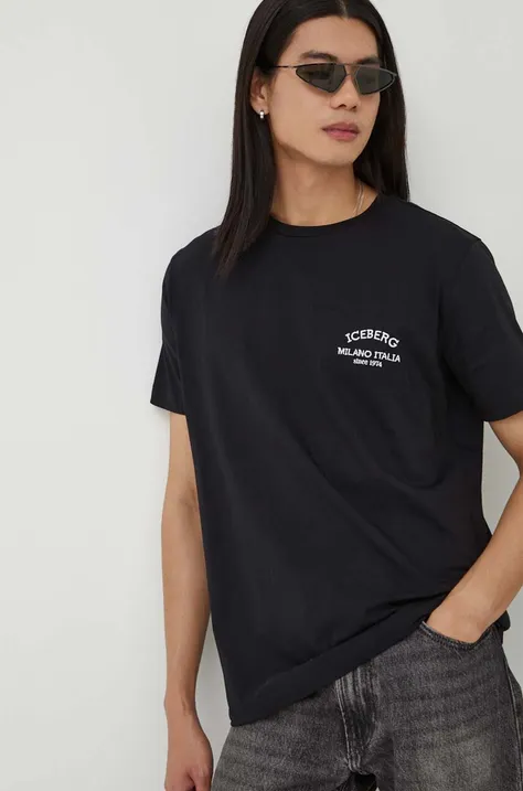 Iceberg t-shirt bawełniany męski kolor czarny gładki
