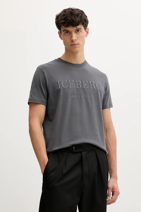 Iceberg t-shirt bawełniany męski kolor szary z nadrukiem F014 6327