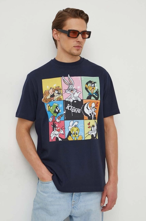 Iceberg t-shirt bawełniany x Looney Tunes męski kolor granatowy z nadrukiem