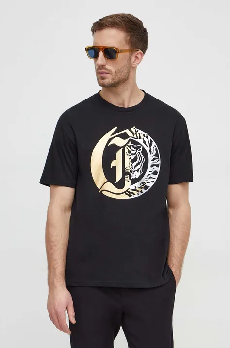 Just Cavalli t-shirt bawełniany męski kolor czarny z nadrukiem 76OAHG05 CJ300