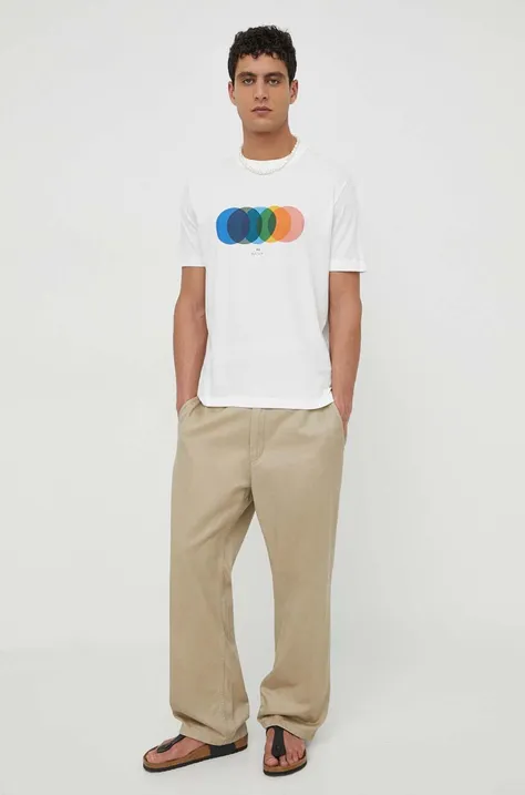 Βαμβακερό μπλουζάκι PS Paul Smith ανδρικά, χρώμα: άσπρο