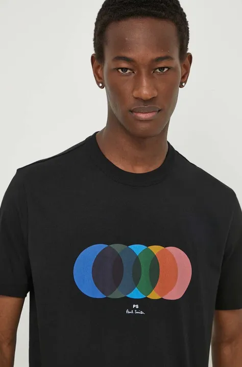 Хлопковая футболка PS Paul Smith мужской цвет чёрный с принтом