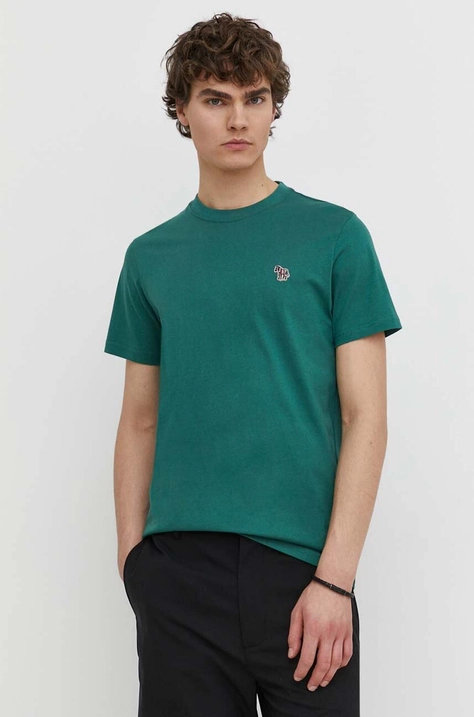 PS Paul Smith t-shirt bawełniany męski kolor zielony gładki