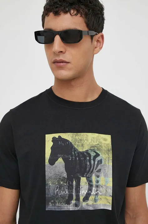 Bavlnené tričko PS Paul Smith pánsky, čierna farba, s potlačou