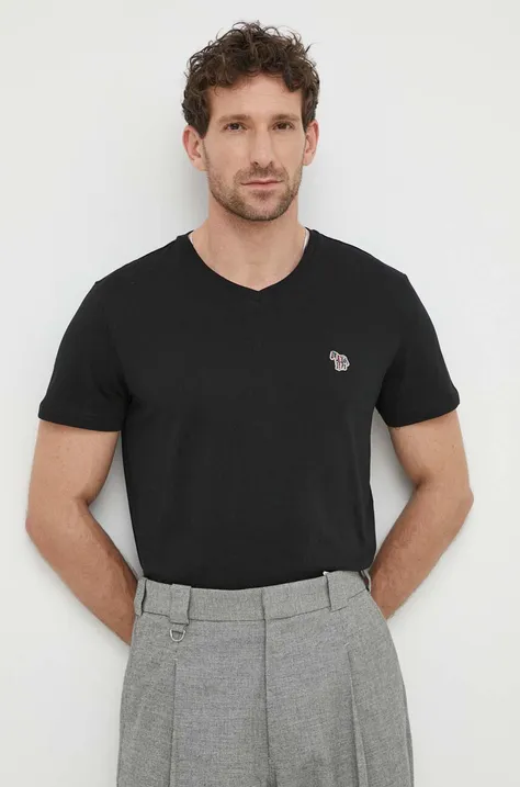 Хлопковая футболка PS Paul Smith мужской цвет чёрный с аппликацией