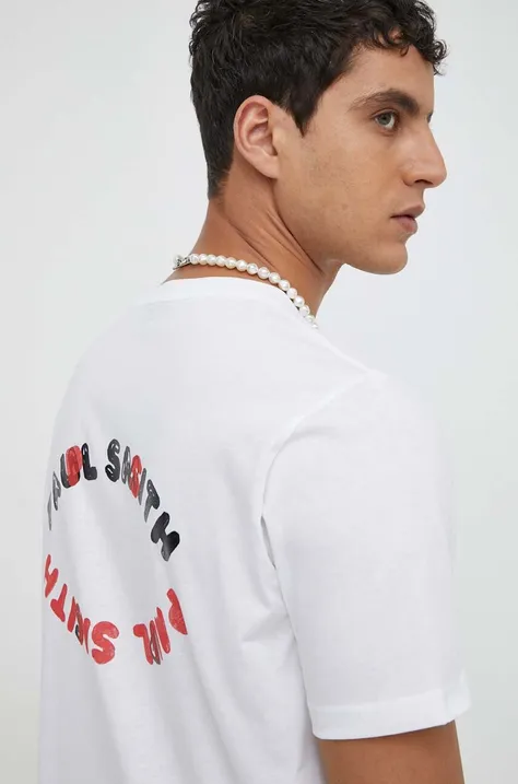 Bombažna kratka majica PS Paul Smith moški, bela barva
