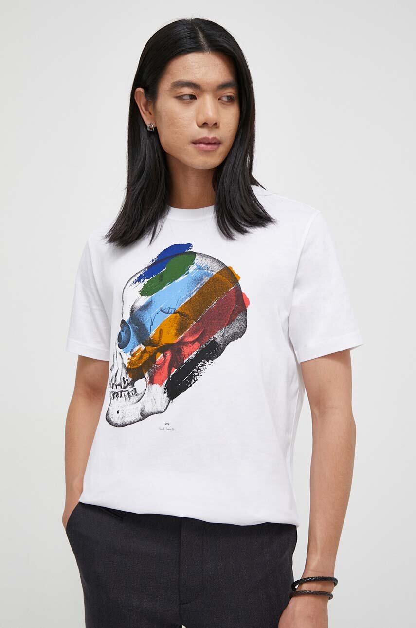 PS Paul Smith t-shirt bawełniany męski kolor biały z nadrukiem