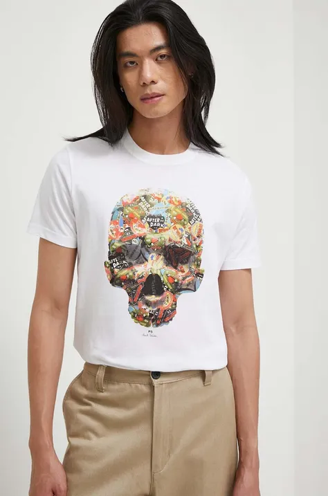 PS Paul Smith t-shirt bawełniany męski kolor biały z nadrukiem