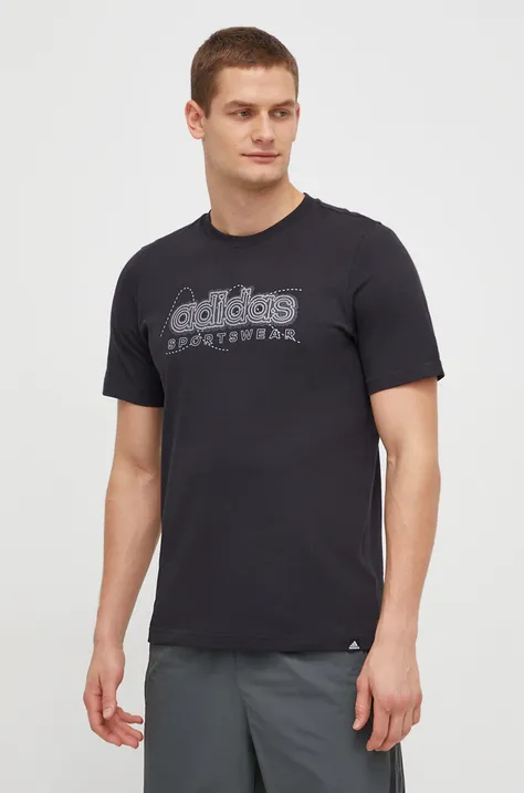 Bavlněné tričko adidas černá barva, s potiskem, IM8313