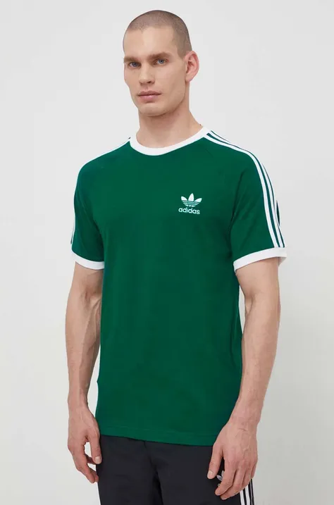 Бавовняна футболка adidas Originals 3-Stripes Tee чоловіча  колір зелений з аплікацією IM9387