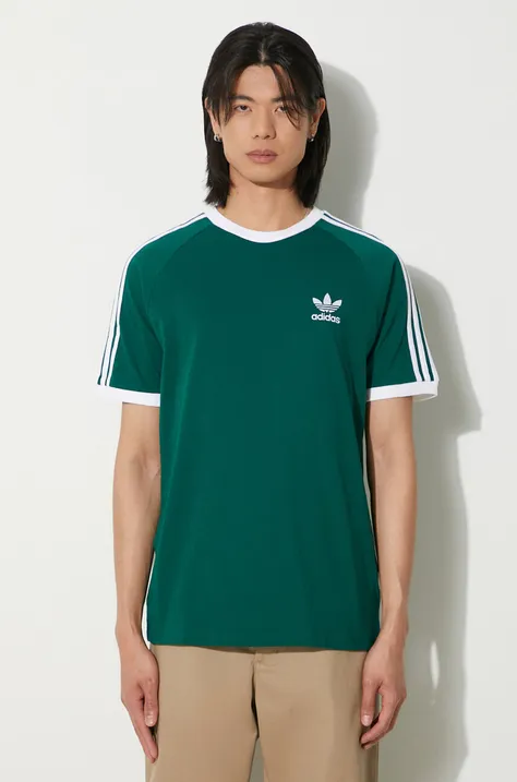 Хлопковая футболка adidas Originals 3-Stripes Tee мужская  цвет зелёный с аппликацией IM9387