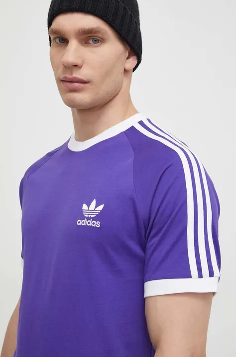 Bombažna kratka majica adidas Originals 3-Stripes Tee moška, vijolična barva, IM9394
