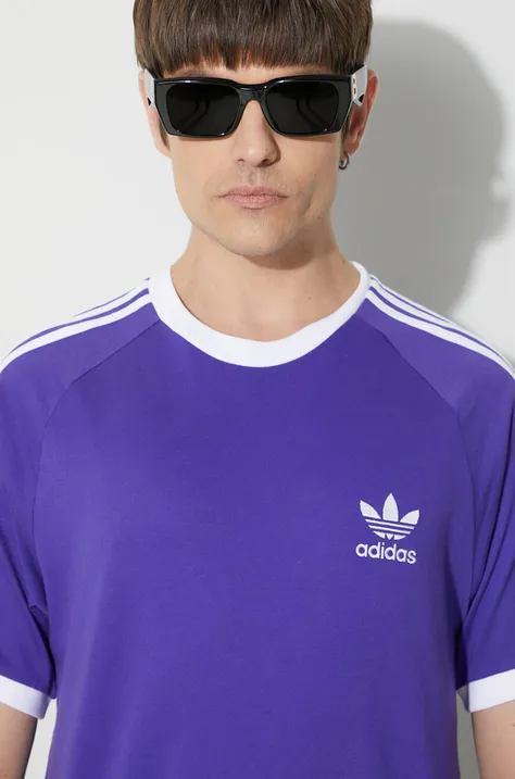 adidas Originals tricou din bumbac 3-Stripes Tee bărbați, culoarea violet, cu imprimeu, IM9394