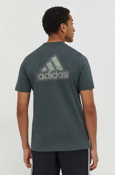 Pamučna majica adidas za muškarce, boja: zelena, s tiskom IN6227