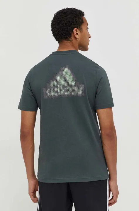 Bavlněné tričko adidas zelená barva, s potiskem, IN6227