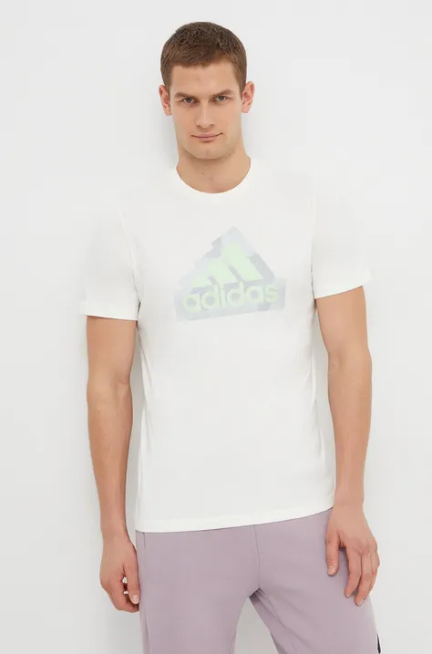 Хлопковая футболка adidas мужской цвет бежевый с принтом