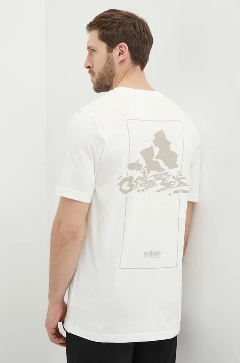 Bombažna kratka majica adidas moška, bež barva, IN6236
