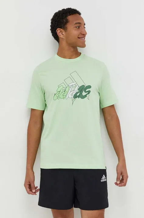 Бавовняна футболка adidas чоловічий колір зелений з принтом
