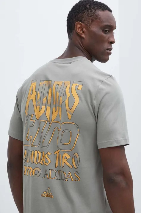 adidas pamut póló TIRO zöld, férfi, nyomott mintás, IN6260