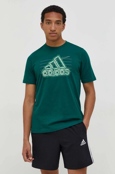 adidas t-shirt bawełniany męski kolor zielony z nadrukiem IN6262