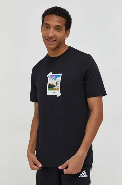 Bavlnené tričko adidas pánsky, čierna farba, s potlačou