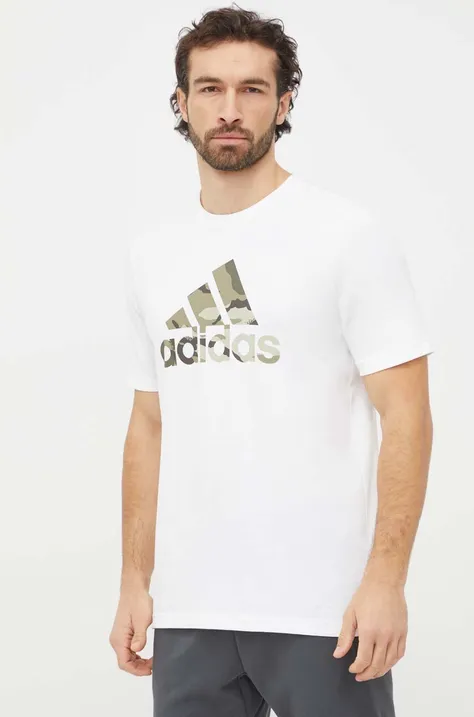 Pamučna majica adidas za muškarce, boja: bijela, s tiskom IN6472