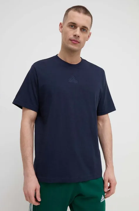 Хлопковая футболка adidas мужской цвет синий однотонный