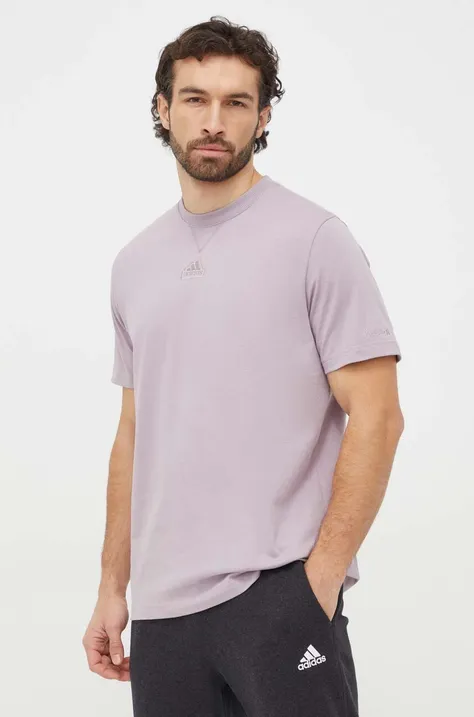 Bombažna kratka majica adidas moški, vijolična barva