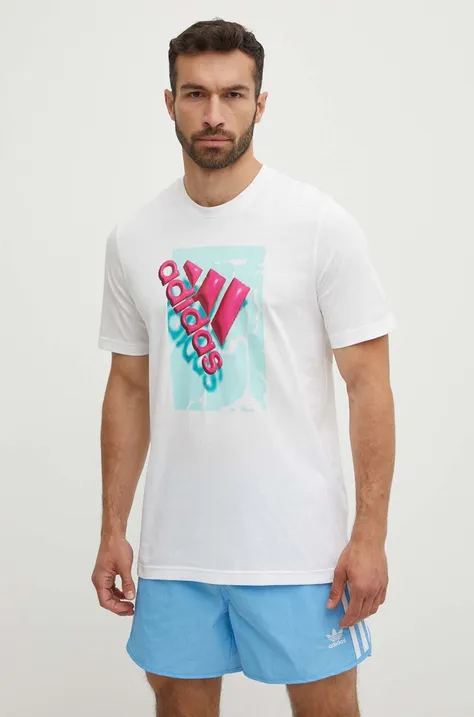 Bavlnené tričko adidas pánske, biela farba, s potlačou, IR5826